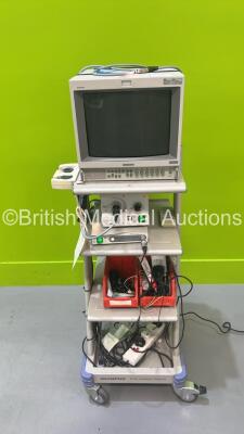 Olympus TC-C1 Clinical Trolley with Sony Monitor, Olympus CLK-4 Light Source, Olympus OTV-SC Digital Signal Processor and Accessories (Powers Up) *S/N 2100414 / 7934516*