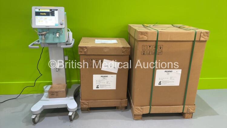 2 x Aeonmed VG70 Ventilators Running Hours - Less Than 1 Hour with Stands and Accessories in Original Packaging *See Photos* (In Excellent Condition - Like New) *Stock Photo Used*