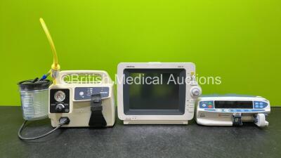 Mixed Lot Including 1 x Mindray iMEC10 Patient Monitor Including ECG, SpO2, NIBP, T1 ,T2 and Printer Options *Mfd 2019* (No Power and Loose Case), 1 x Sscor Suction Unit with 1 x Suction Cup (Powers Up) and 1 x CareFusion Alaris GH Syringe Pump (Powers Up