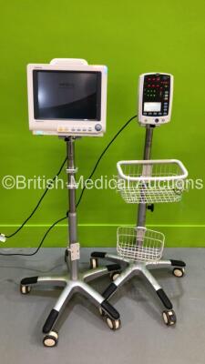 Mindray BeneView T5 Patient Monitor on Stand (Powers Up - Crack to Screen) and 1 x Mindray VS-800 Patient Monitor on Stand (Powers Up - Missing Light Cover - See Pictures)