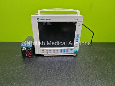 GE Datex Ohmeda F-CM1-04 Anaesthesia Monitor (Powers Up, Crack In Casing - See Photo) with 1 x GE M-M-NESTPR Module with ECG, SpO2, NIBP, T1-T2 and P1-P2 Options *SN 5189444*