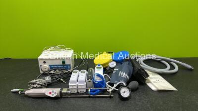 Mixed Lot Including 1 x Vacuum Tweezer Unit (Powers Up), 1 x Nucletron Handpiece Ref 131030-00 with 1 x Nucletron Footswitch Ref132015-00, 3 x Welch Allyn Thermometers, 1 x Covidien Genius 3 Thermometer, 1 x Honsun BP Gauge with Cuff, 1 x Welch Allyn BP G