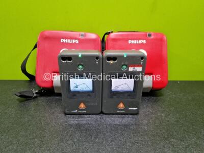 2 x Philips FR3 Defibrillators (Both Power Up) in Carry Case with 2 x LiMnO2 Batteries *Install Before - 2028 / 2026* **SN C17A00073 / C12C00943**