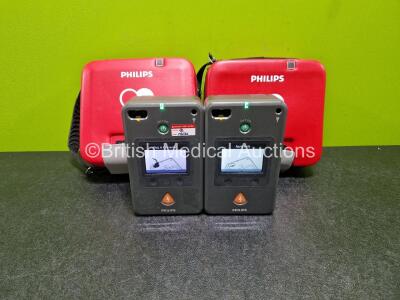 2 x Philips FR3 Defibrillators (Both Power Up) in Carry Case with 2 x LiMnO2 Batteries *Install Before - 2027 / 2026* **SN C13F00942 / C18G01032**