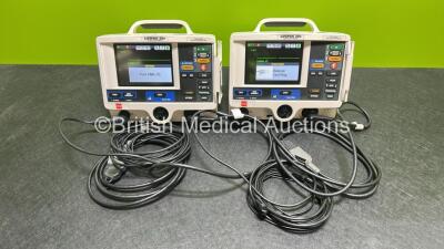 2 x Lifepak 20e Defibrillators / Monitors *Mfd - 2015 / 2015* (Both Power Up) Including Pacer, ECG and Printer Options with 2 x Li-ion Batteries, 2 x ECG Leads and 2 x Paddle Cables *SN 43882823 / 43875196*