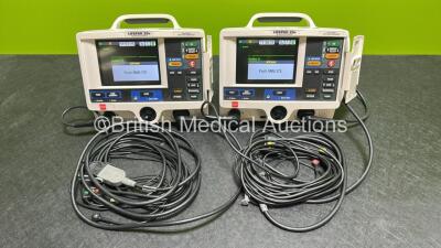 2 x Lifepak 20e Defibrillators / Monitors *Mfd - 2015 / 2015* (Both Power Up) Including Pacer, ECG and Printer Options with 2 x Li-ion Batteries, 2 x ECG Leads and 2 x Paddle Cables *SN 43883500 / 43878730*