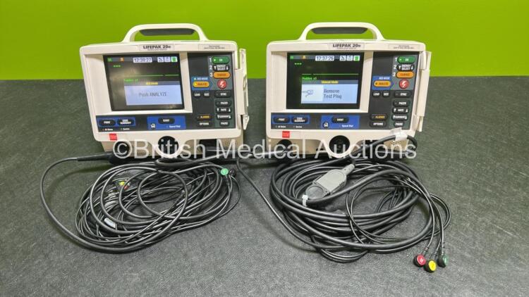 2 x Lifepak 20e Defibrillators / Monitors *Mfd - 2015 / 2015* (Both Power Up) Including Pacer, ECG and Printer Options with 2 x Li-ion Batteries, 2 x ECG Leads and 2 x Paddle Cables *SN 43881203 / 43882787*