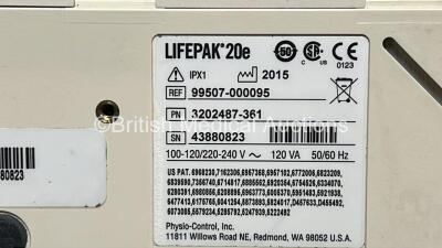 2 x Lifepak 20e Defibrillators / Monitors *Mfd - 2015 / 2015* (Both Power Up) Including Pacer, ECG and Printer Options with 2 x Li-ion Batteries, 2 x ECG Leads and 2 x Paddle Cables *SN 43881329/ 43880823* - 5