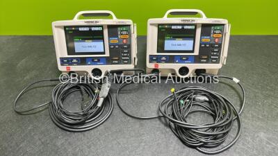 2 x Lifepak 20e Defibrillators / Monitors *Mfd - 2015 / 2015* (Both Power Up) Including Pacer, ECG and Printer Options with 2 x Li-ion Batteries, 2 x ECG Leads and 2 x Paddle Cables *SN 43882515/ 43880661*