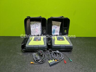 2 x Zoll AED PRO Defibrillators (Both Power Up) In Carry Case with 2 x 3 Lead ECG Leads and 2 x Batteries