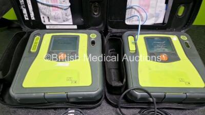 2 x Zoll AED PRO Defibrillators (Both Power Up,1 x with Damaged Screen) In Carry Case with 2 x 3 Lead ECG Leads and 2 x Batteries - 4