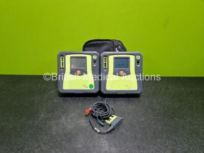 2 x Zoll AED PRO Defibrillators (Both Power Up, 1 x Unit Failed) In 1 x Carry Case with 1 x 3 Lead ECG Leads and 1 x Battery
