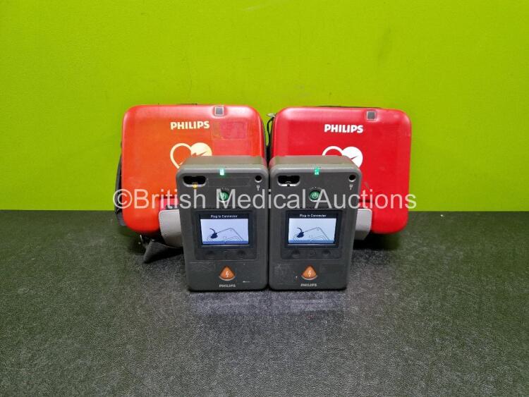 2 x Philips FR3 Defibrillators (Both Power Up) in Carry Case with 2 x LiMnO2 Batteries *Install Before - 2028 / 2028* **SN C16H00310 / C16B00094*
